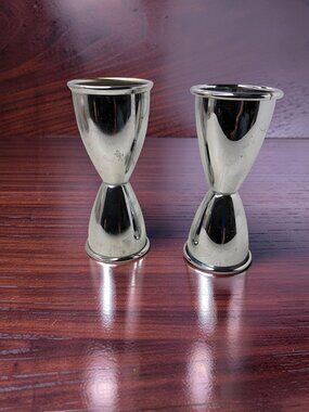 Vintage Pair Big Jig Double Jigger, Stainless Steel Cocktail Measure, Bar Tools